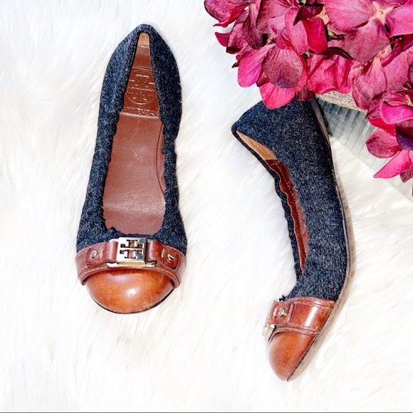 TORY BURCH Cap Toe Wool/Leather Flat - Picture 3 of 7